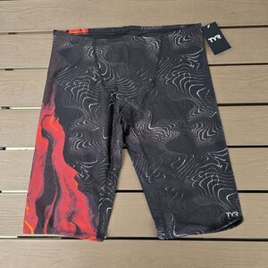 TYR Men's Durafast Elite Red/black Firestorm Drawstring Swim Jammer Size 36 New